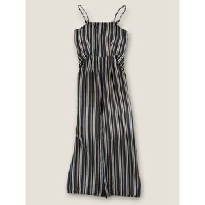 Le Lis Striped Wide Leg Jumpsuit Spaghetti Strap Black Multi Womens Size S